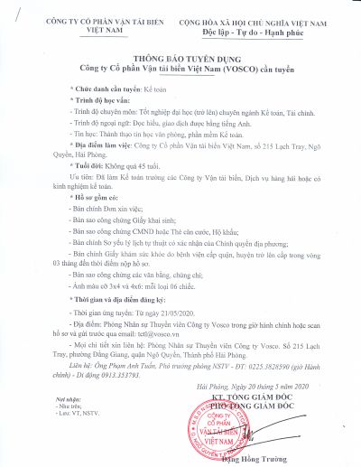 Thông báo tuyển dụng : Kế toán